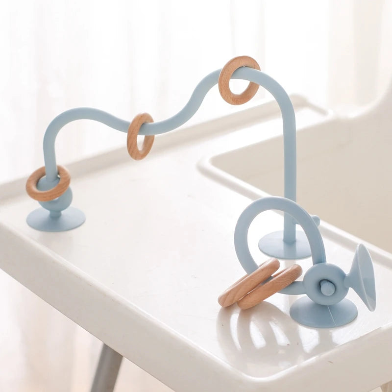 Baby Teether Toy Silicone Educational 0 12 Months Toy Montessori Silicone Teething Toys Wooden Ring Silicone Teether Accessories