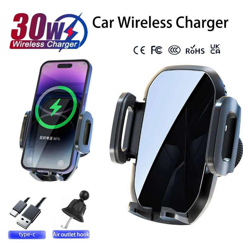 15W Wireless Car Charger Air Vent Mount - Qi Certified Fast Charging Black Tidesmit