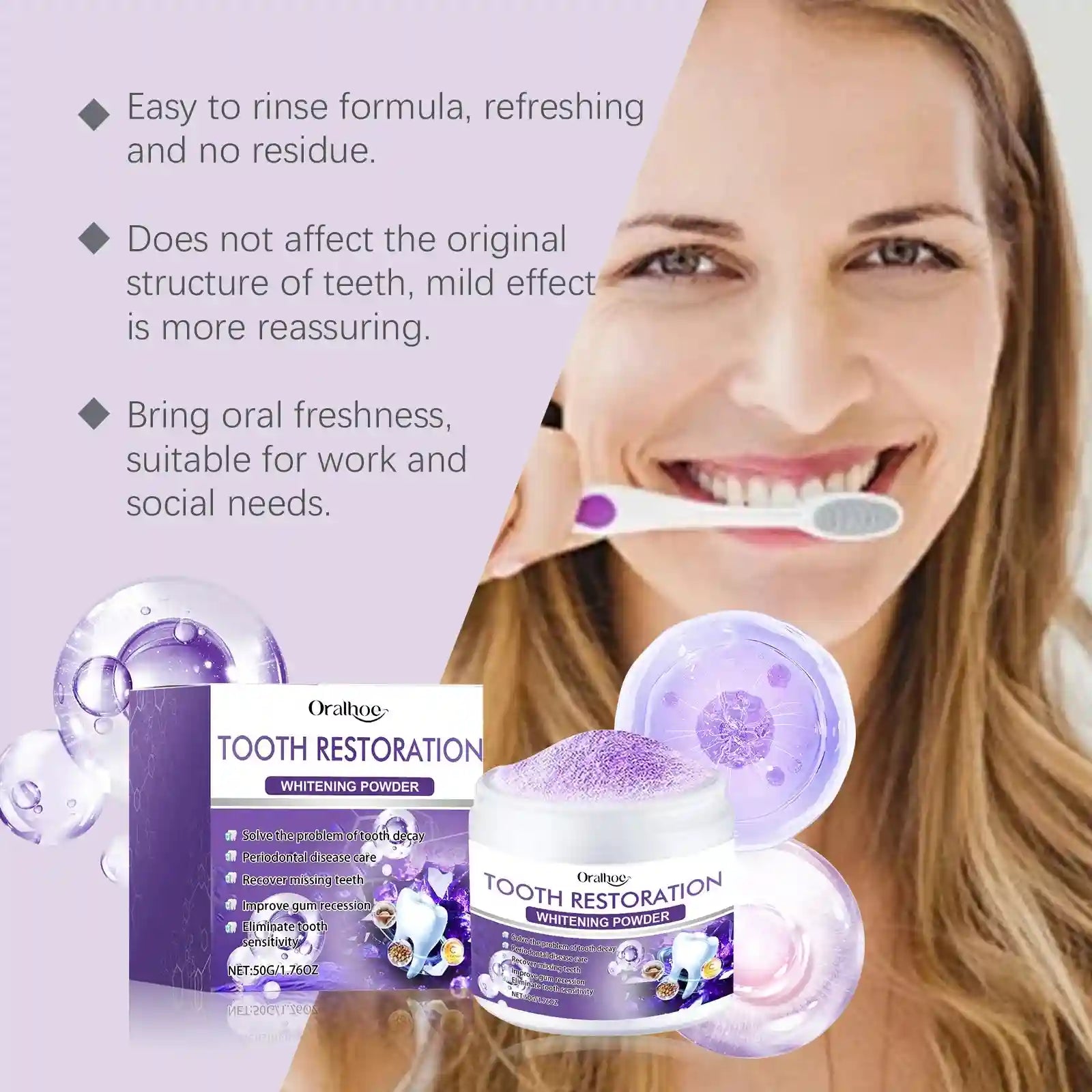 Tidesmit purple teeth whitening powder for plaque removal, tartar control, and fresh breath dental care.