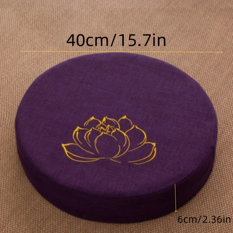 Handmade Embroidered Round Meditation Cushion Linen Yoga Seat with Foam Cotton Filling Non Slip Prayer Pillow