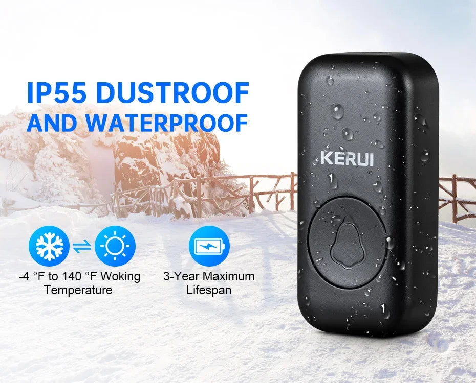 KERUI Wireless Doorbell Waterproof OutDoor Smart Home Door Bell Welcome Melodies Chime Kit LED Flash Security Alarm For House