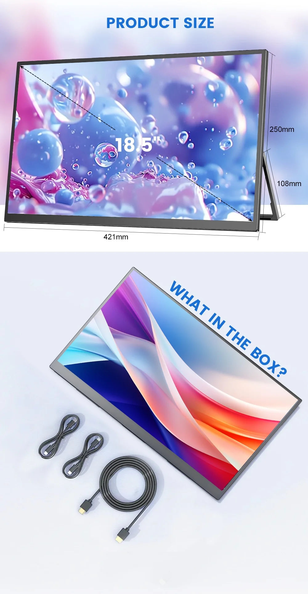 WonTim 18.5Inch Portable Monitor 100Hz Gaming Screen USB-C 100%sRGB 350Nits Display with Stand for PC Laptop Mac Xbox PS5 Switch