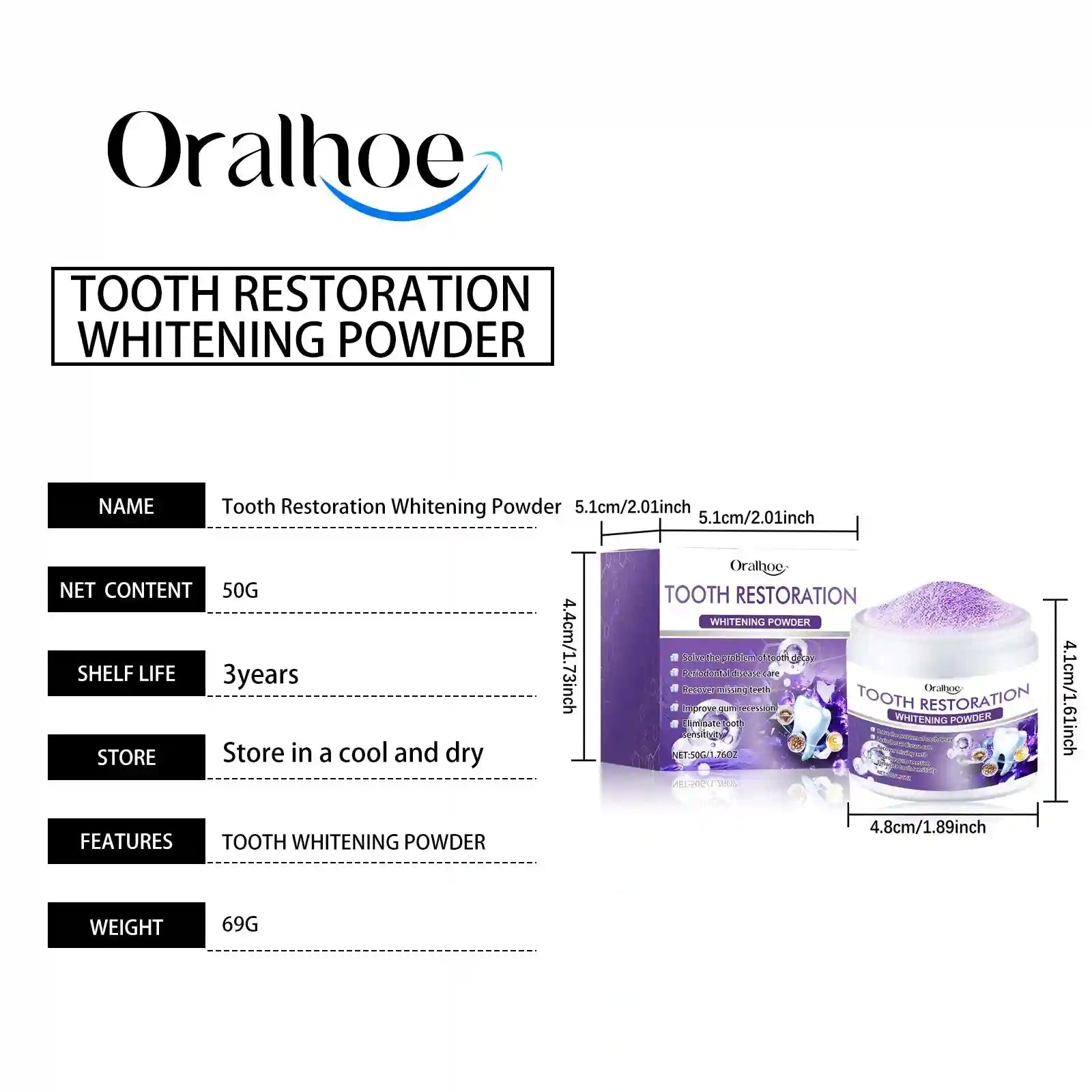Tidesmit purple teeth whitening powder for plaque and stain removal for fresh breath dental restoration