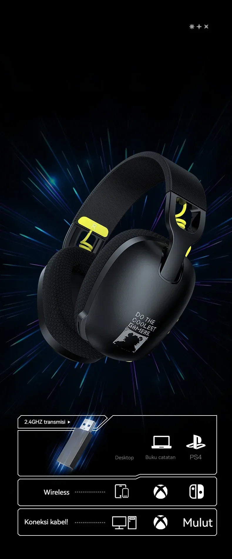 Tidesmit 2.4GHz Wireless Gaming Headset for PC PS5 with Boom Mic Tidesmit