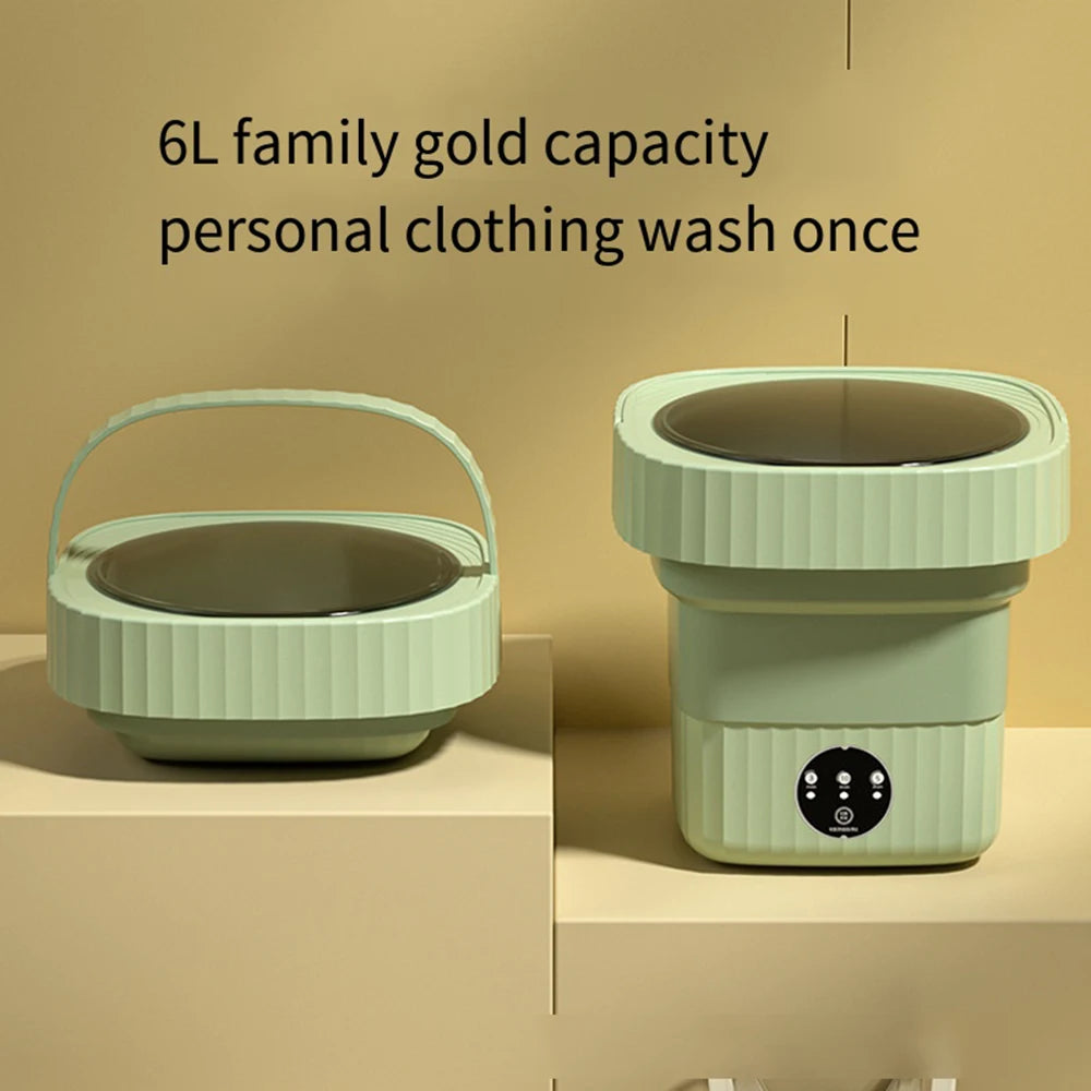 Tidesmit 6L 11L ultrasonic portable folding washing machine with integrated spin dryer bucket for travel laundry.