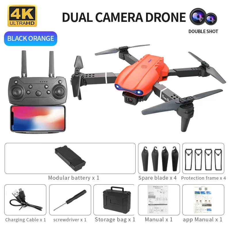 4K Camera Drone - Foldable RC Quadcopter with Obstacle Avoidance Orange-Dual C-1B Tidesmit