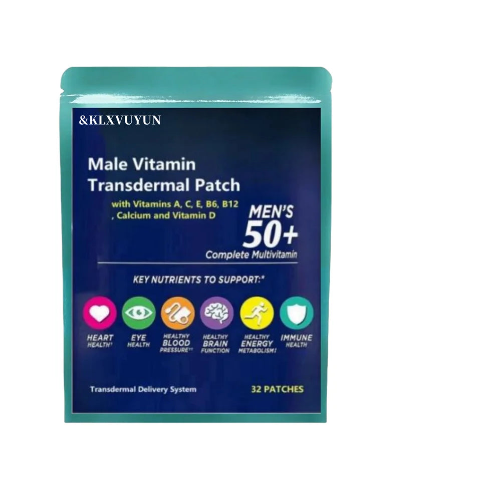 Men's 50+multi vitamin transdermal patch, containing vitamins A, B6, B12, zinc, calcium, and vitamin D for men's multi vitamins