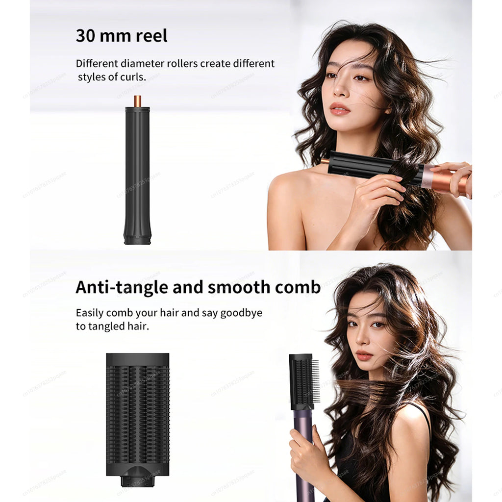 SenCiciMen 5-in-1 hair styler with 30mm curling barrel and anti-tangle smooth comb brush for professional salon curls.