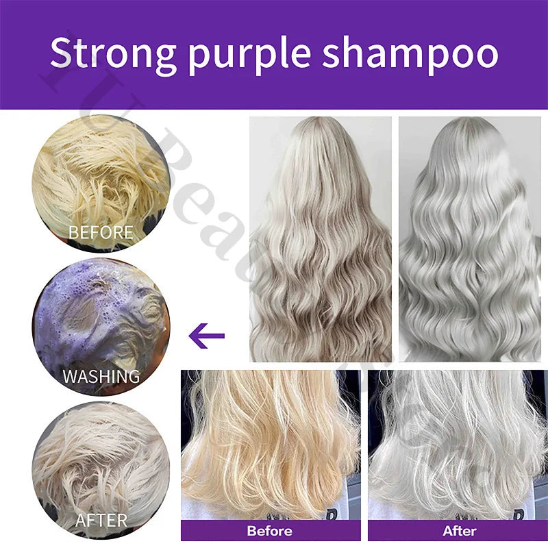 Professional Remove Yellow Shampoo Bleached Hair Anti-Yellow Lock-Color Shampoo Silver White Gray Smooth Shine Fluffy Hair Care