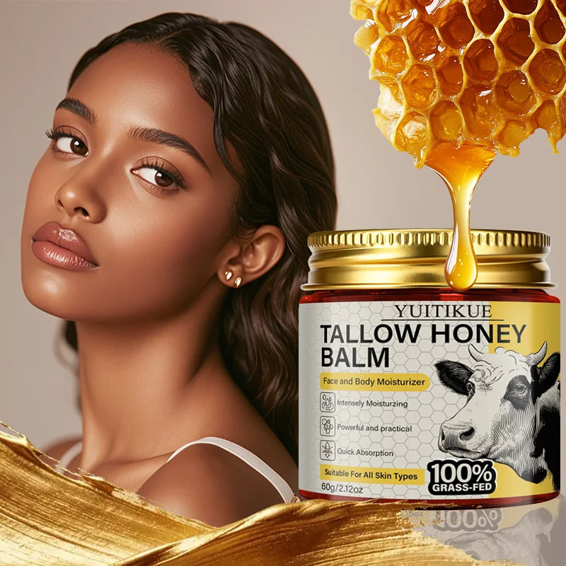 YUITIKUE 100% Grass-Fed Tallow Honey Balm | Intensely Moisturizing Face & Body Balm | Quick Absorption for All Skin Types 60g
