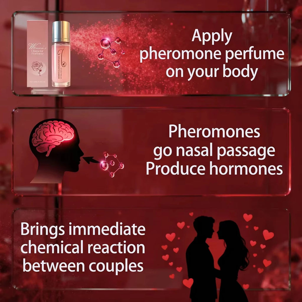 Women’s Glamour Rose pheromone perfume rollerball. Portable, long-lasting floral fragrance for elegant daily scent.