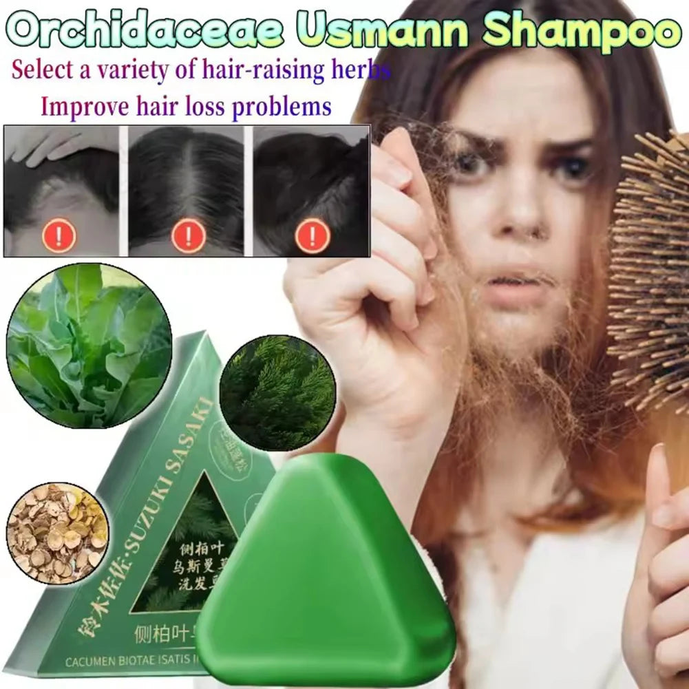 Nature Seven Green Soaps Shampoo Usman Grass Hair Growth Shampoo Bar Thickening Strengthens Hair for Women Men Hair Scalp Care