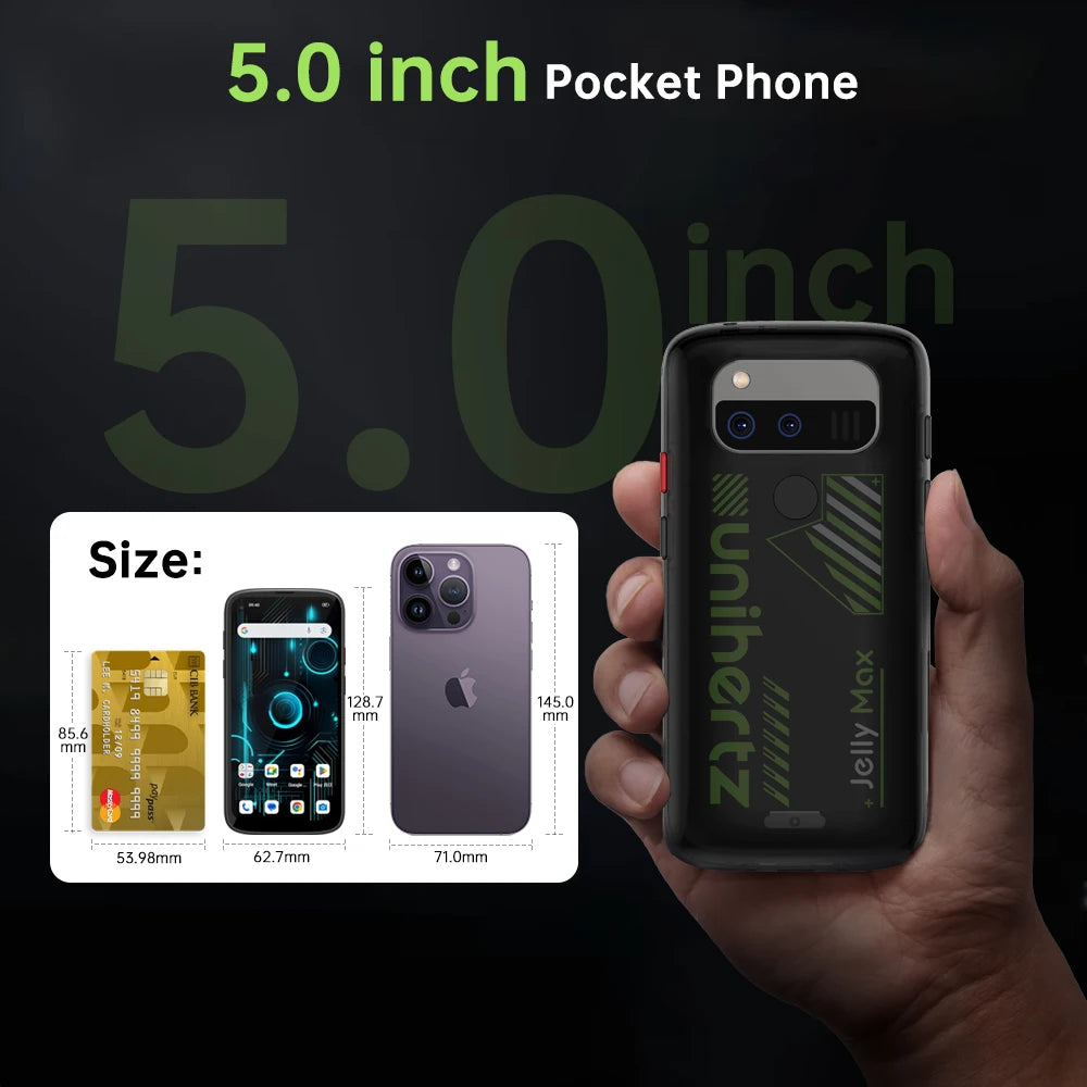 Unihertz Jelly Max 5G Mini Smartphone Android 14 Dimensity 7300 CPU 12GB 256GB 100MP Camera 4000 mAh Battery 5.05" inch Screen