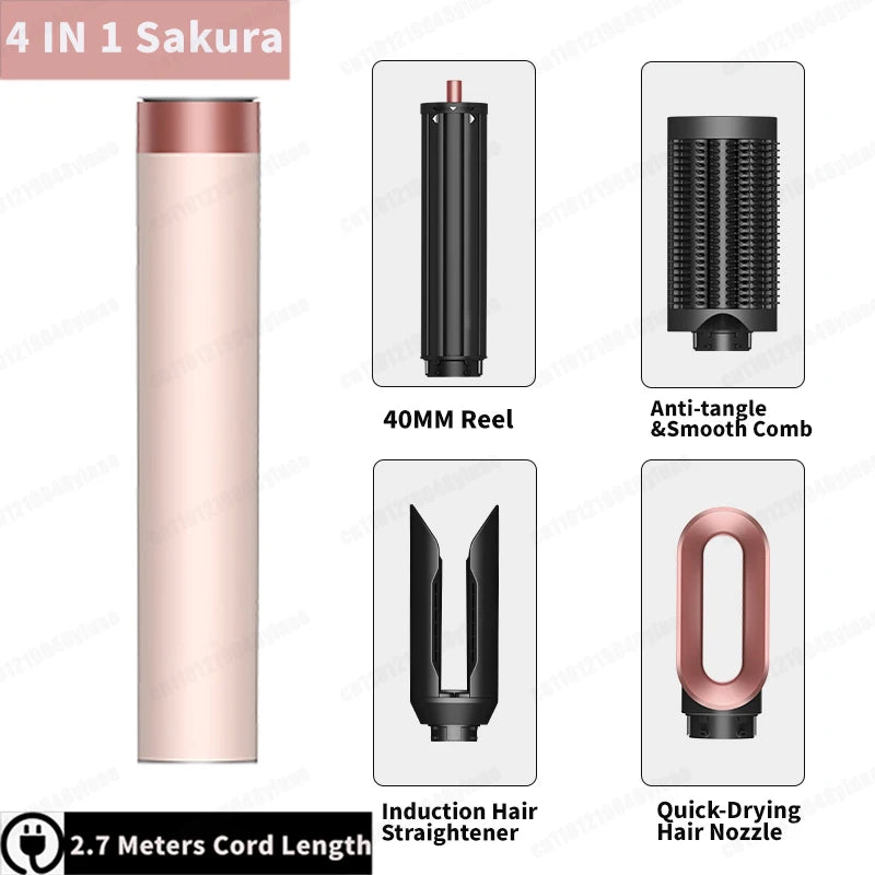 SenCiciMen 4-in-1 sakura hair styler with curling barrel, comb nozzle, straightener, and dryer for voluminous styles.