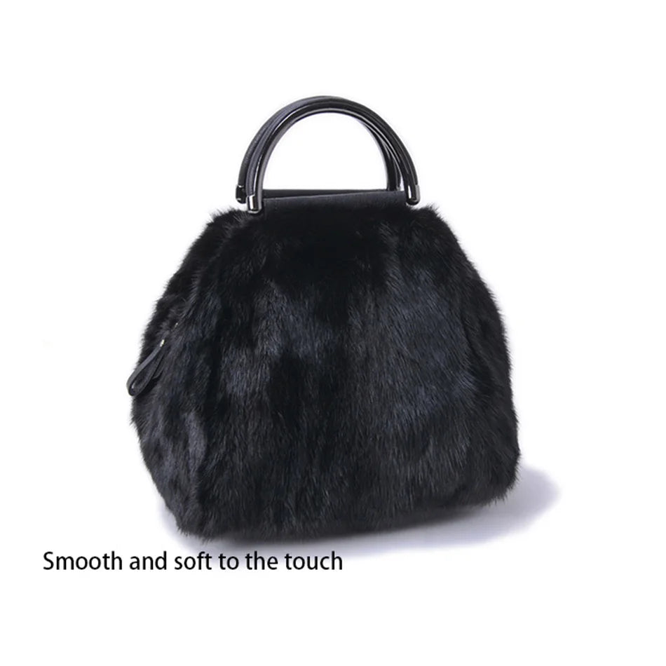 Women's Mink Fur Handbag 2026 New Fashion Designer Fluffy Fur Wrist Bag Large Capacity Soft Shopping Bag Girl Cute Handbag