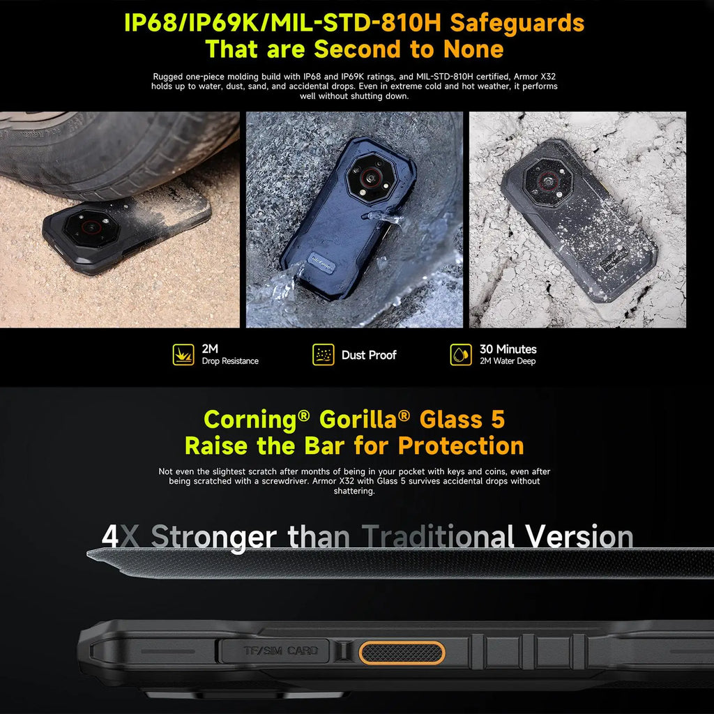 Ulefone Armor X32 Rugged Phone 6GB+128GB Night Vision 5.65 inch Global Version Android 14 MediaTek Helio G91 4G NFC Smartphone