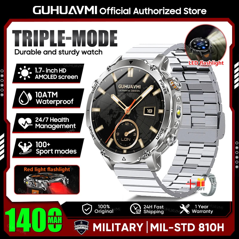 New GPS Sapphire Glass Smartwatch Business men 1.7-inch AMLED Screen Clock 1400mAh Battery 10ATM waterproof Titanium alloy Watch