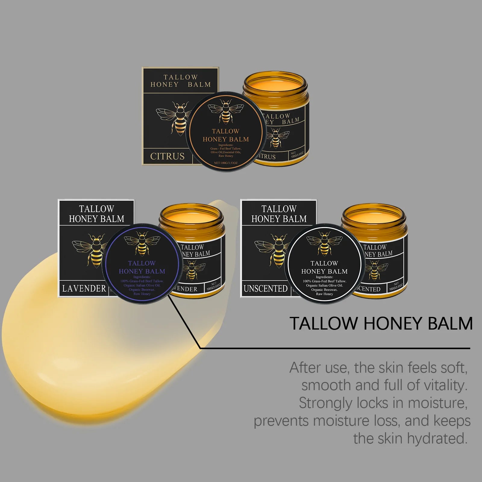 Tallow and Honey Balm Long Lasting Moisturizing Skin Firming Deep Nourishing Non-greasy Tallow Honey Balm for Dark Spots Removal