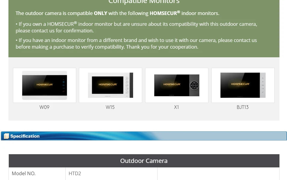 Surface Mount 4 Wire HD Doorbell Camera HTD2 120° View Angle RFID Access for HOMSECUR 1080P Home Video Door Phone Intercom