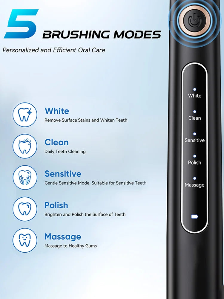 YUNCHi Y5 Sonic Electric Toothbrush Adult Timer Brush USB Rechargeable Electronic Tooth Brush Heads Replacement