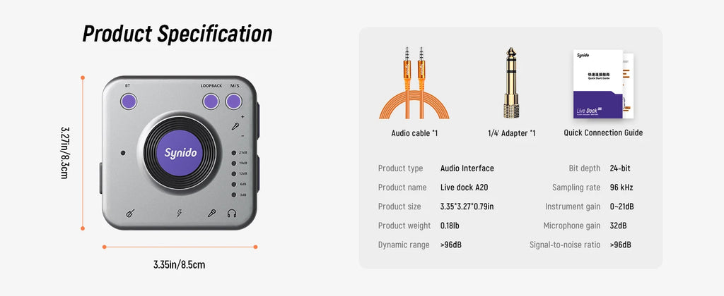 A20 Audio Interface for Live Streaming | Portable Wireless Recording Dock Tidesmit