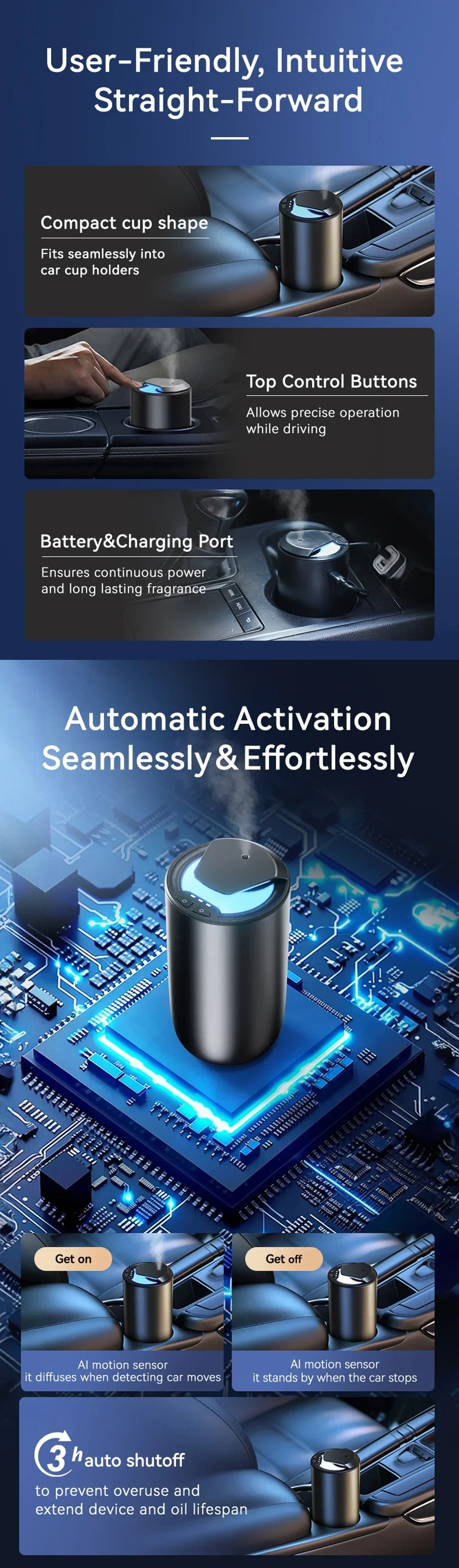 Portable Car Fragrance Diffuser Wireless Aroma Oil Diffuser USB Charge Essential Oil Diffuser 2000MAH Waterless Machine Travel