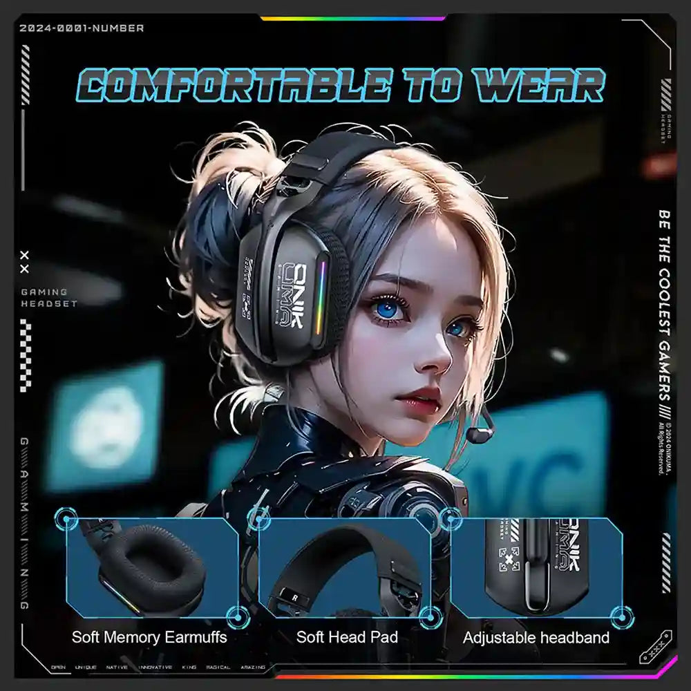 Tidesmit GT808 Wireless Gaming Headphones - Low Latency Over-Ear Black Tidesmit