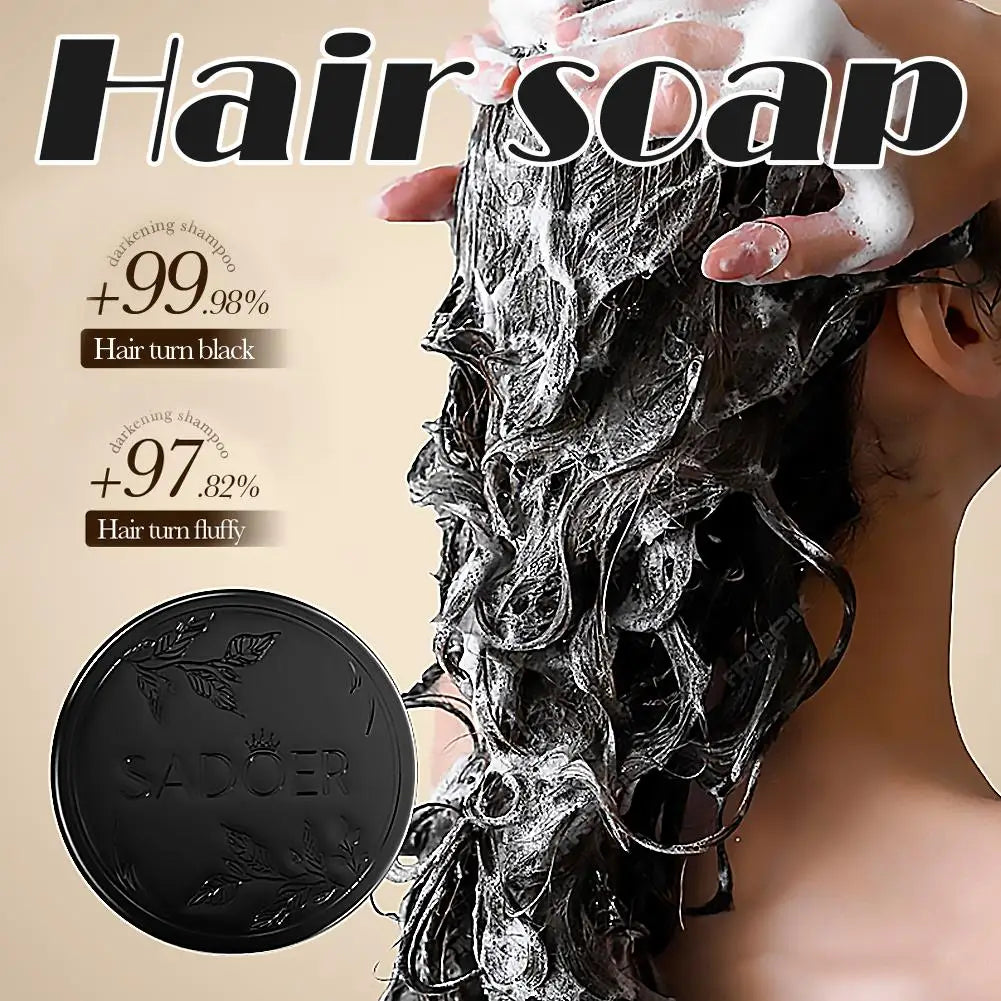1/2PCS Black Soap Gray Hair Coverage Soap, Natural Polygonum Black Hair Shampoo Bar for Hair Darkening and Stronger, Refreshing