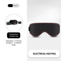 Black electric heated eye mask with red stitching, shown with its temperature control cord and 1-meter cable.