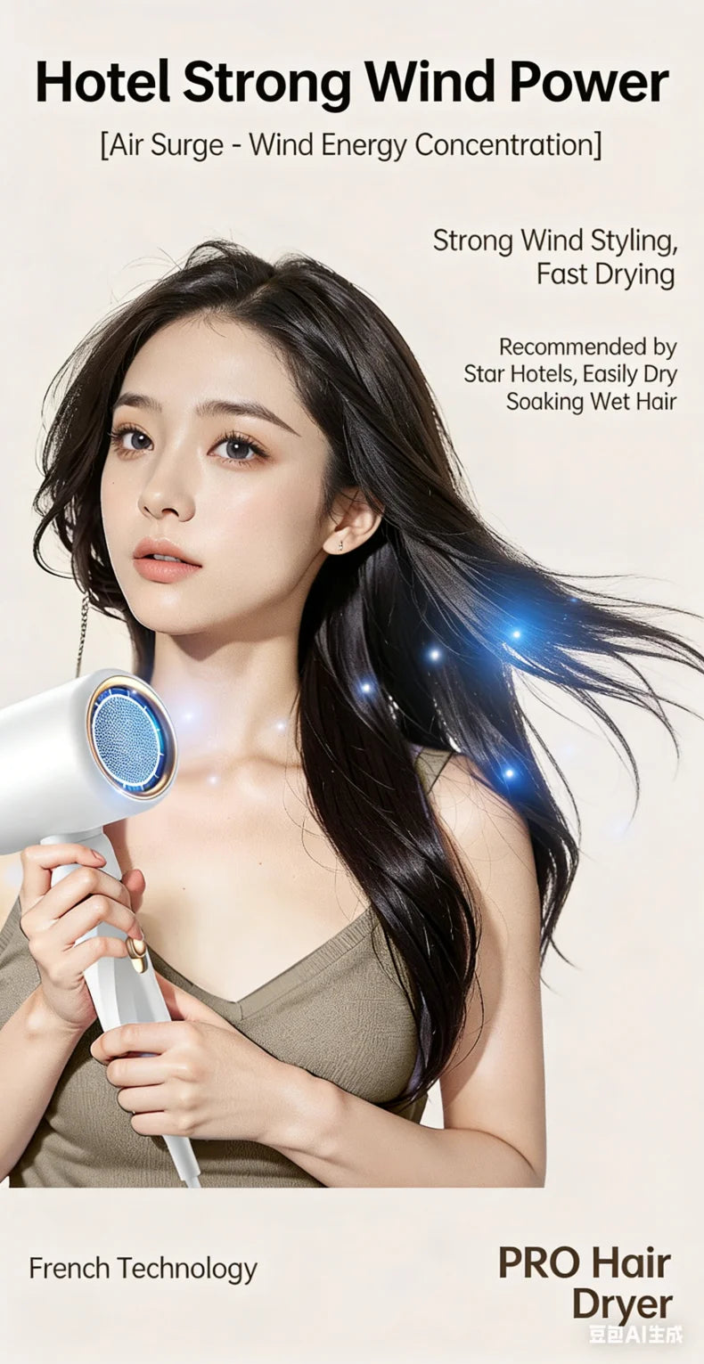 White 1800W wall-mounted hair dryer with LED temp display, 3 speed settings, and sleek nozzle for fast salon styling.