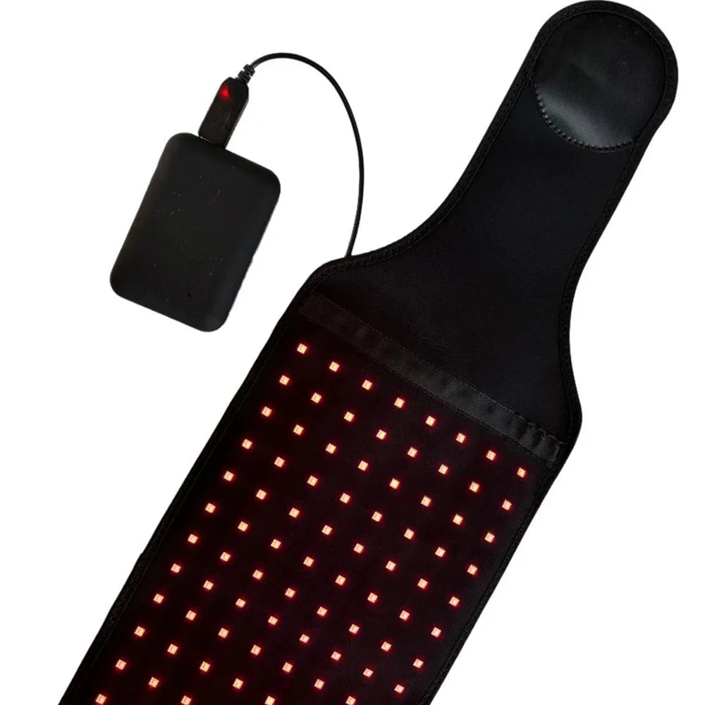 Red light therapy belt with LED wrap and controller for body pain relief, back, shoulder, and waist support.