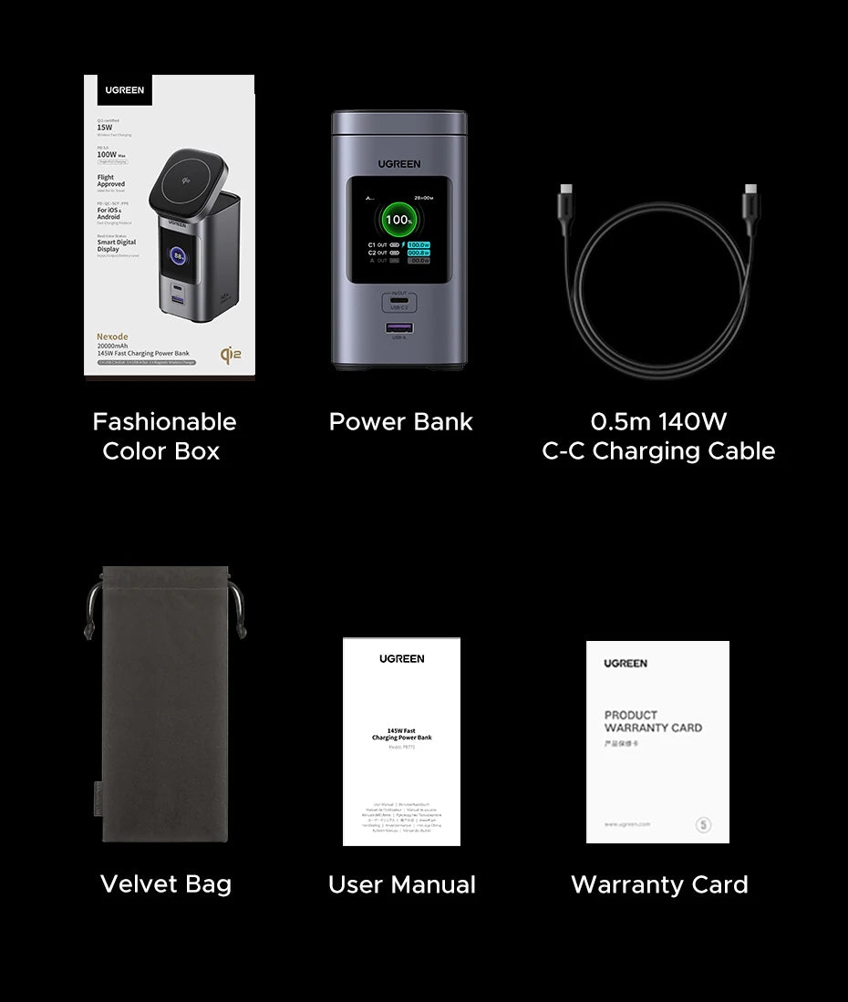 145W Fast Charging Power Bank 20000mAh Magnetic Wireless Battery Tidesmit