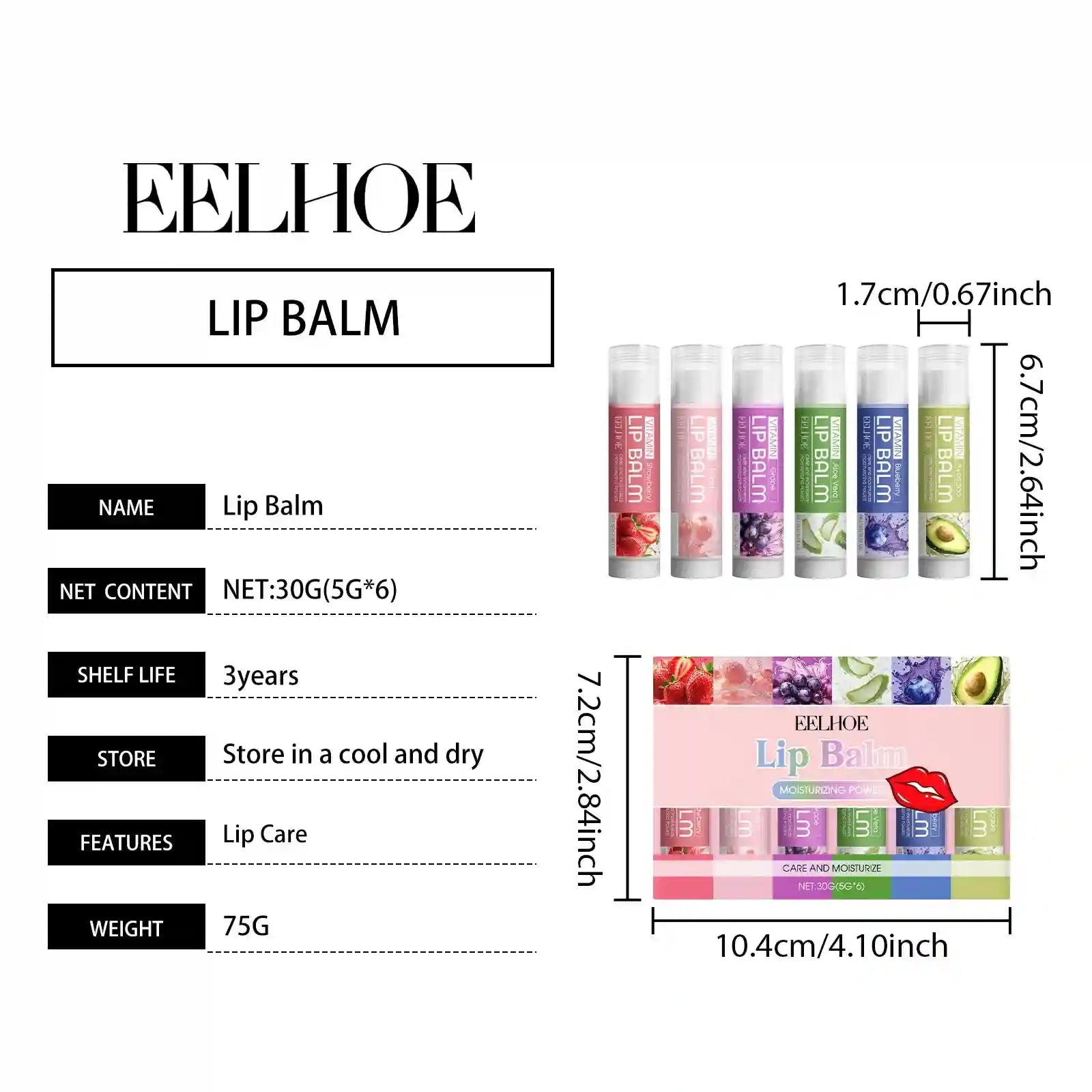 Moisturizing Lip Balm Set – 6 Piece Hydrating Kit for Dry Lips Lip Care Tidesmit