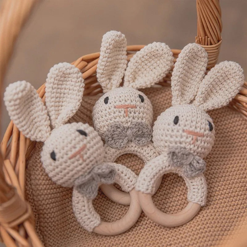 Wooden Rattle Baby Teether for Kids Teething Rings Animal Crochet Rattle Elephant Wooden Babies Gym Montessori Children's Toys