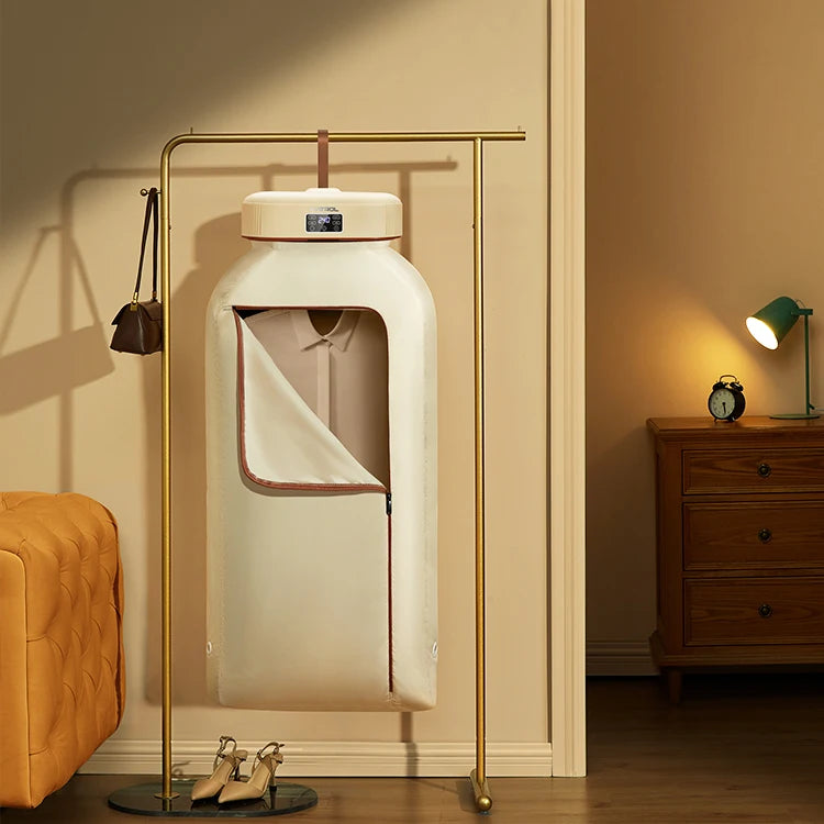 Tidesmit portable electric mini steam clothes dryer with smart touch control for drying and perfuming, side angle view
