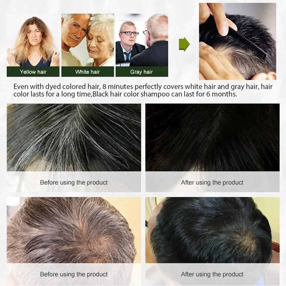3-in-1 Collagen Argan Oil Shampoo Long-Lasting Black Hair Dye Shampoo for Men Women Nourishes Colors Gray Hair, 500ml Formula