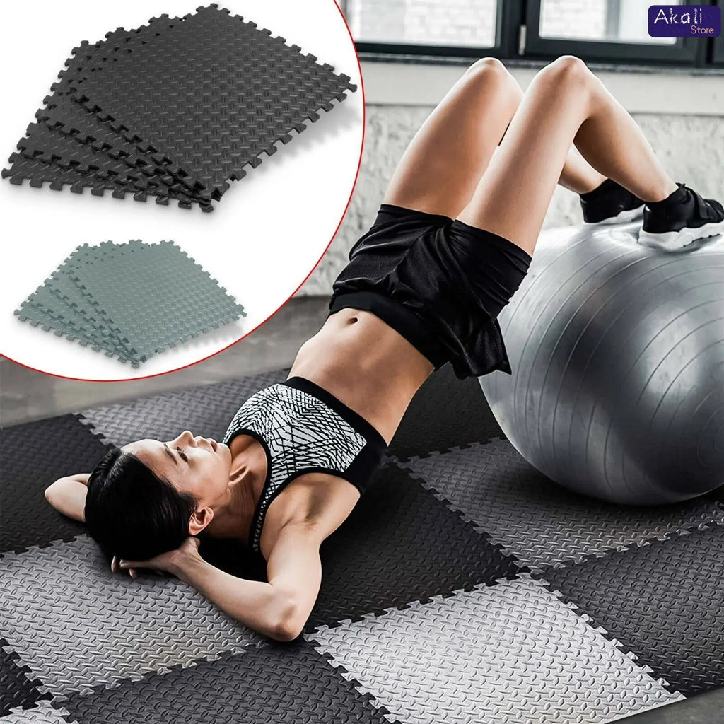 12Pcs EVA Foam Interlocking Floor Mats 60x60cm Gym Flooring Tiles Exercise Yoga Mat Non-Slip Shock Absorbing 10mm