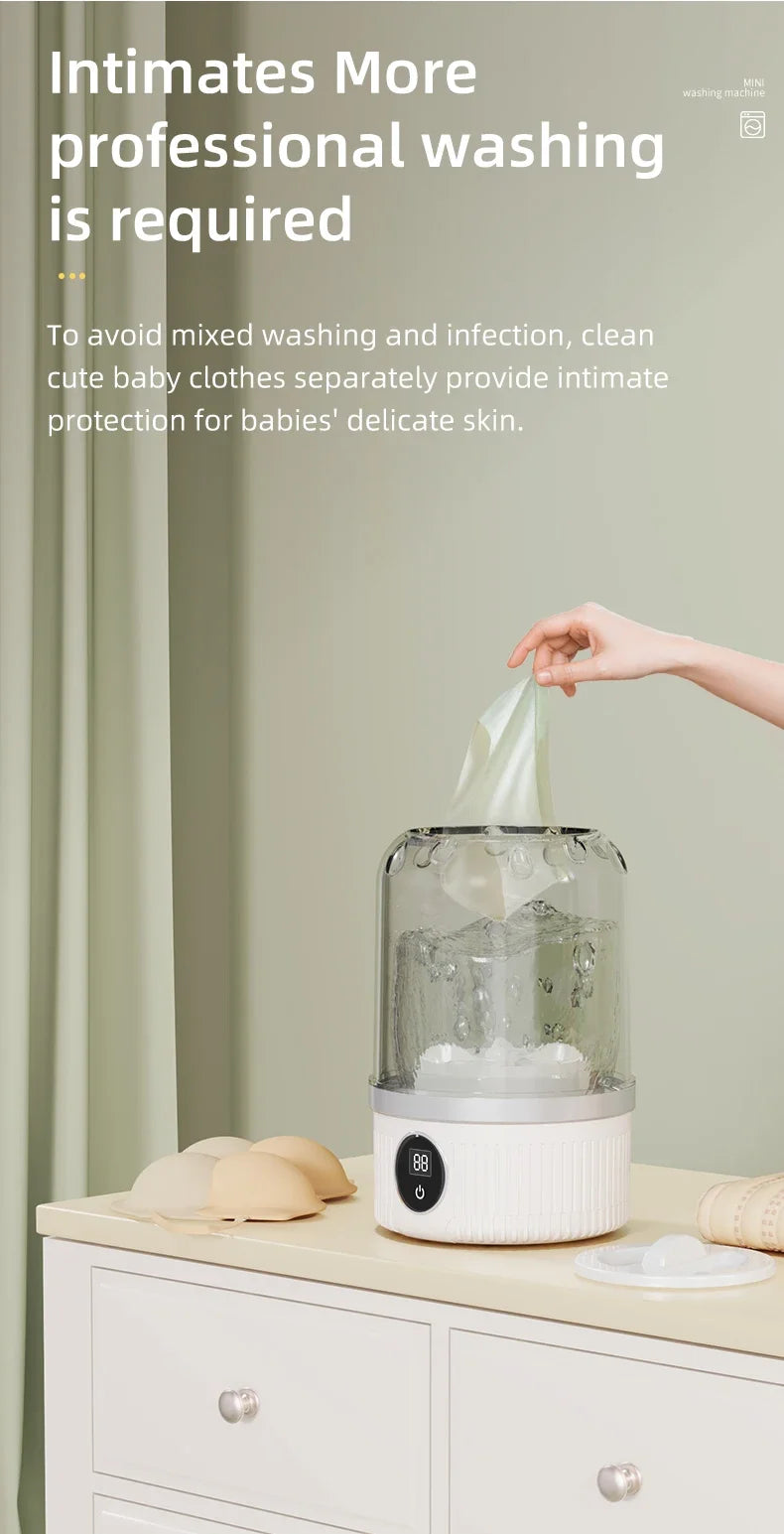 Tidesmit wireless portable mini washing machine for socks, underwear, and pet clothes, side angle view.