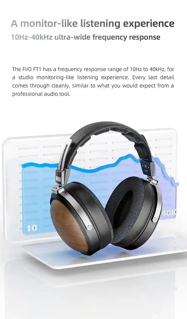 FiiO FT1 Closed-Back Over-Ear Headphones with 60mm Wood Driver Tidesmit