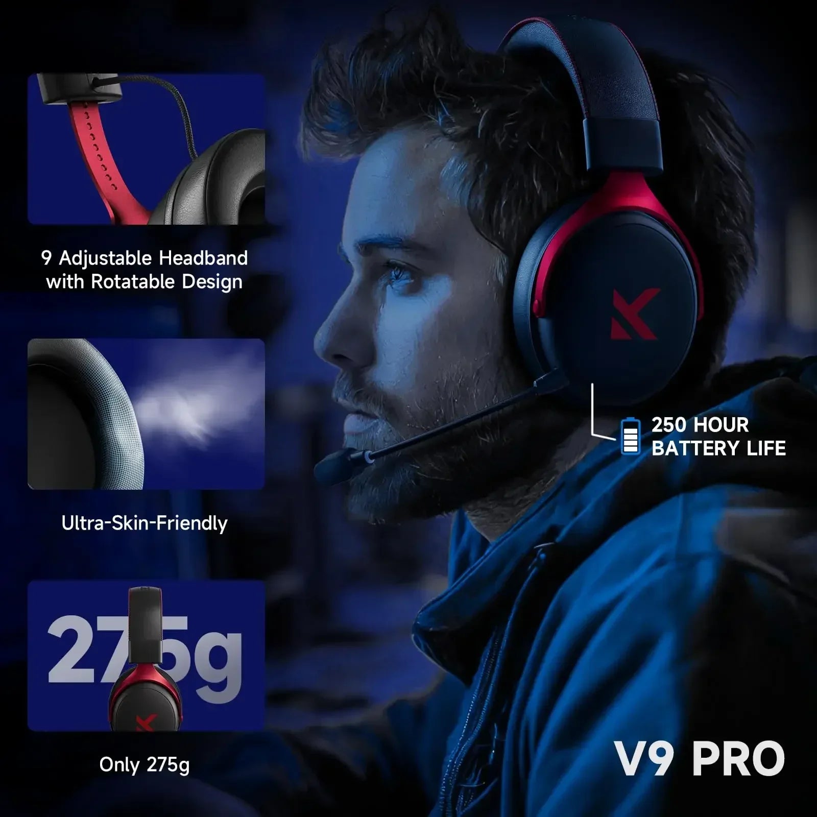 MCHOSE Wireless Gaming Headset Surround Sound Noise Canceling Tidesmit Tidesmit