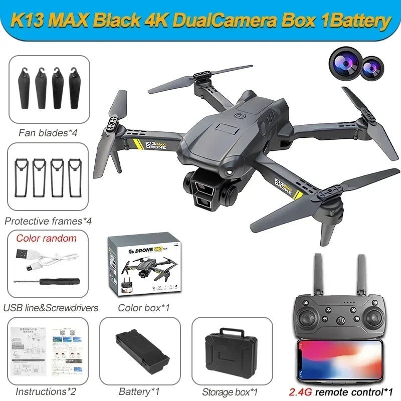 4K GPS Drone with Triple Camera - Foldable FPV Quadcopter Black 4K DualC 1B Tidesmit