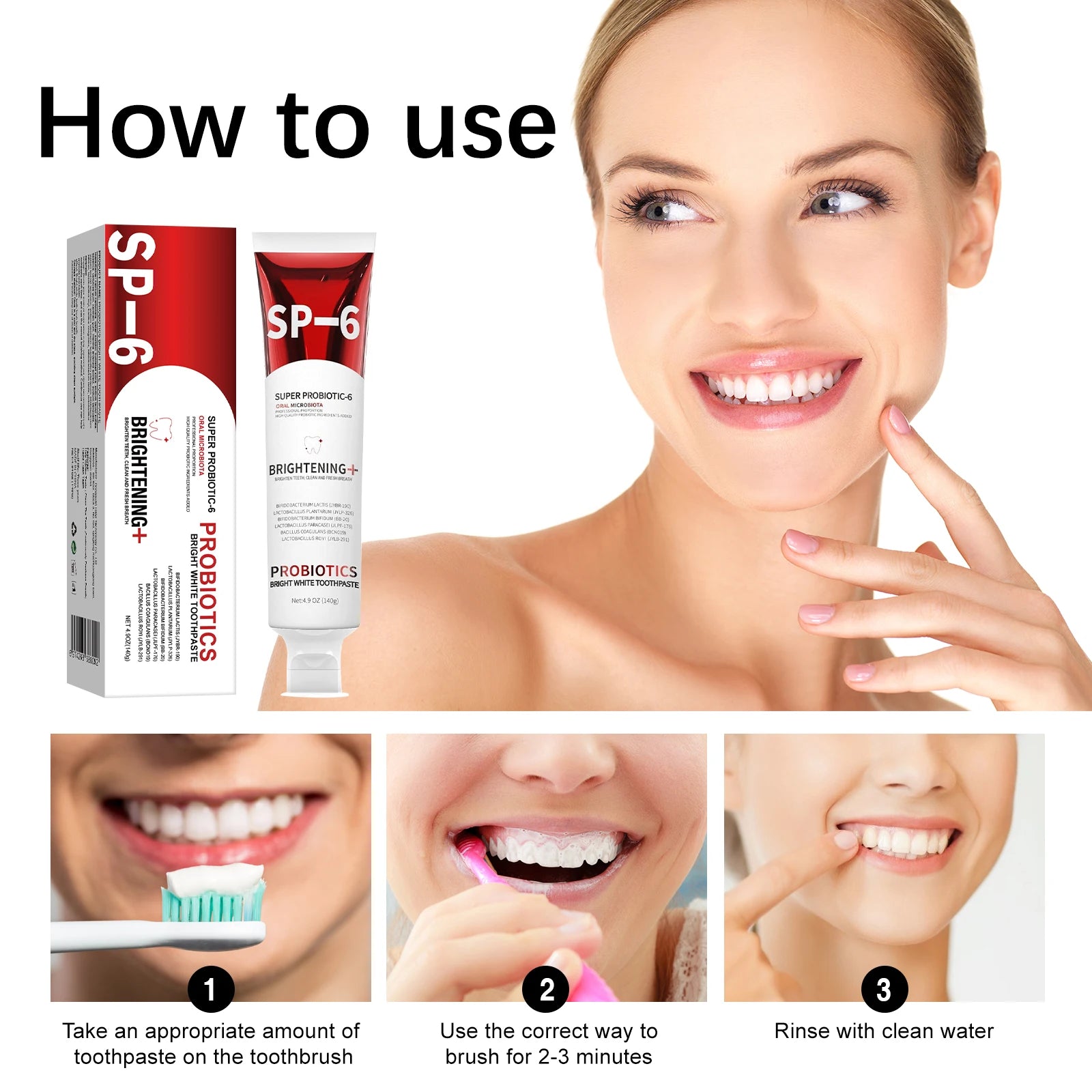Tidesmit 140g SP-6 Probiotic Whitening Toothpaste for plaque removal, cavity prevention, and fresh breath.