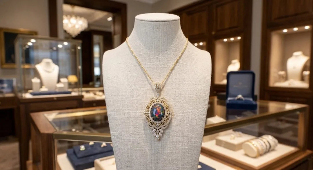 Christian European Style Flower Shape Dainty Pendant Necklace 18k Gold Plated Natural Black Opal Bridal 925 Sterling Silver