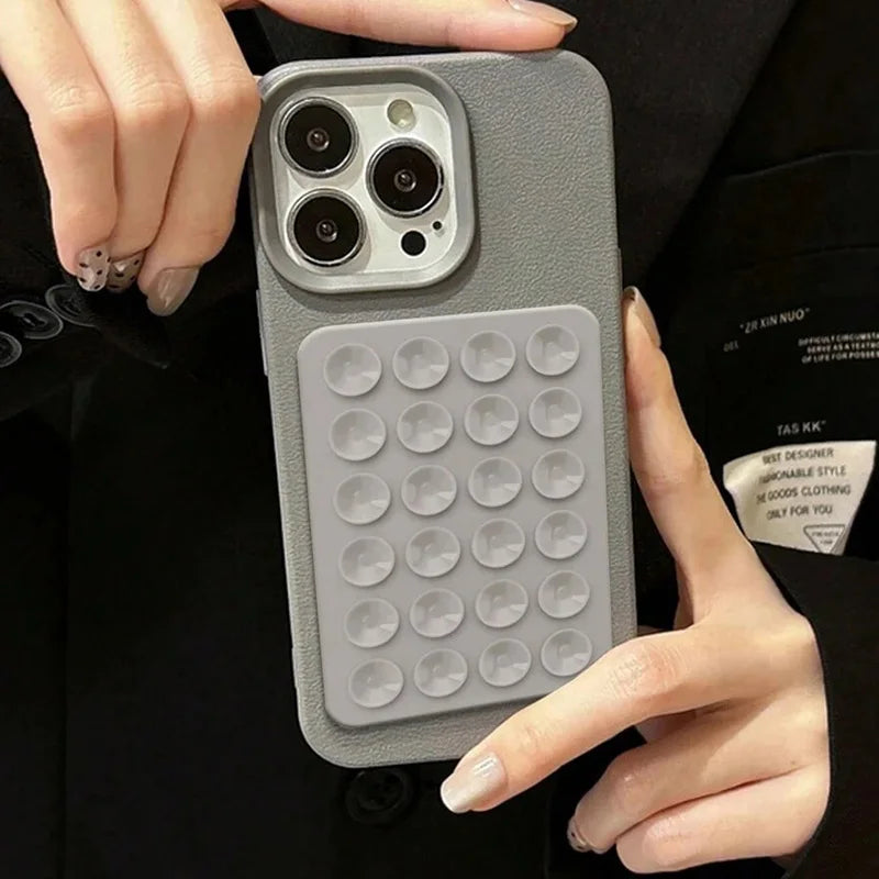 iPhone 17 Pro Max Case with Suction Cup Stand Litchi Leather Tidesmit