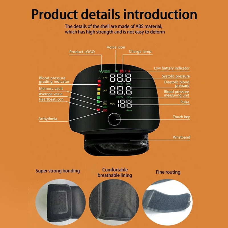 Rechargeable Digital Wrist Blood Pressure Monitor Sphygmomanometer Tonometer Tensiometer blood pressure Heart Rate Monitor