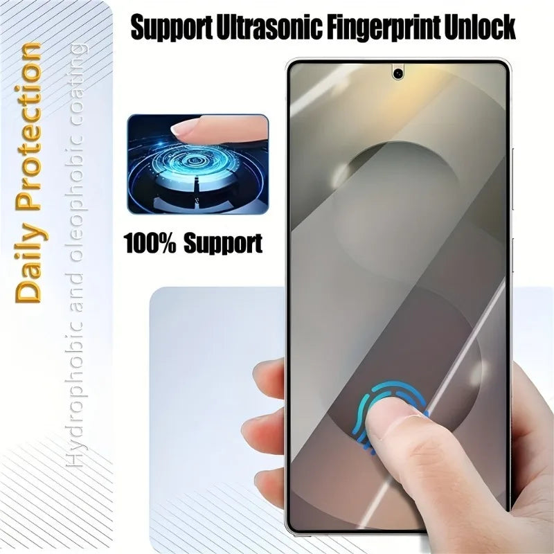 2Pcs Fingerprint Unlock HD Screen Protectors for S25 S24 Ultra S23 Plus S22 S21 S25 Edge High Definition Clear Full Cover Glass AE Tidesmit