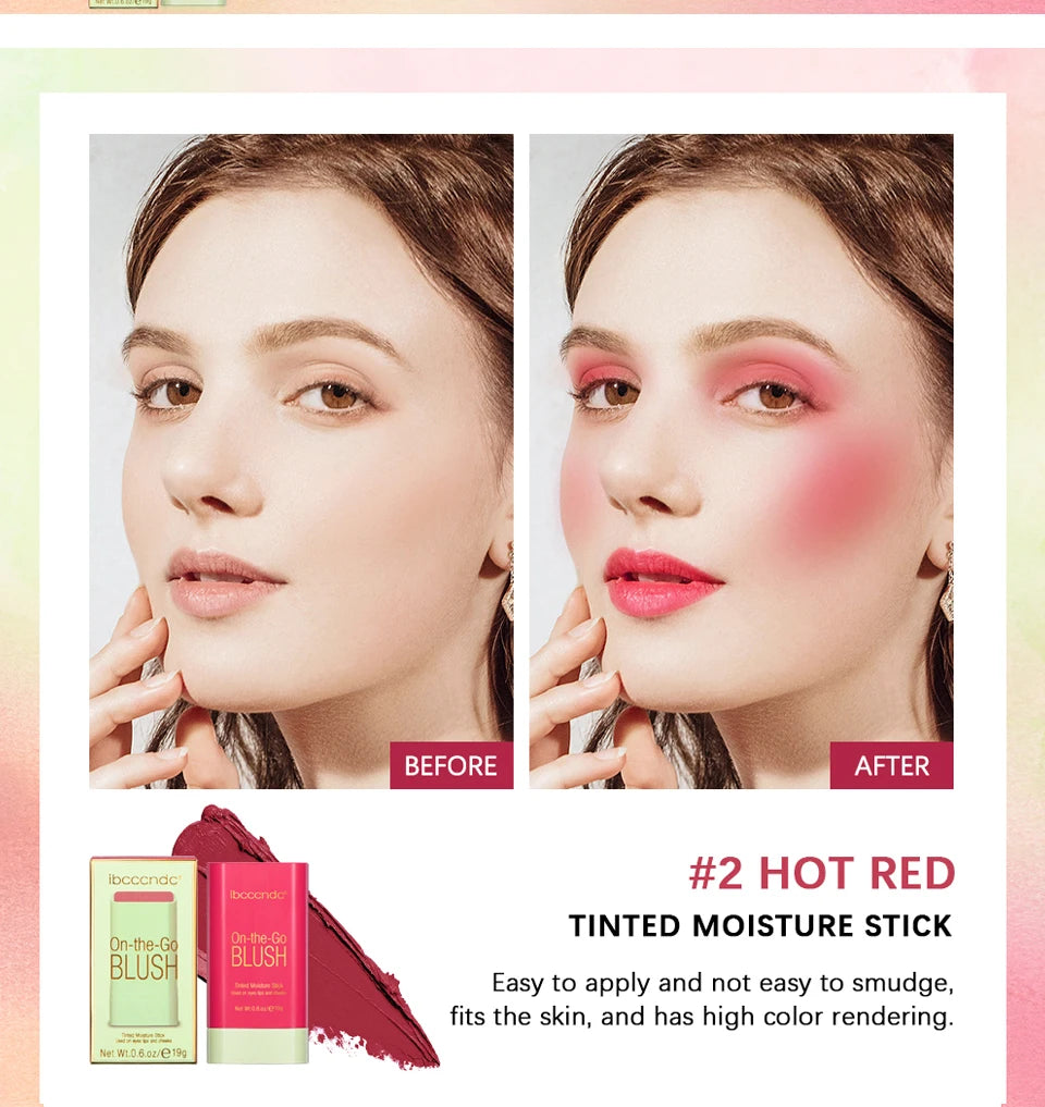 Tidesmit rotating orange blush cream stick texture close-up for waterproof long-lasting hydrating face makeup