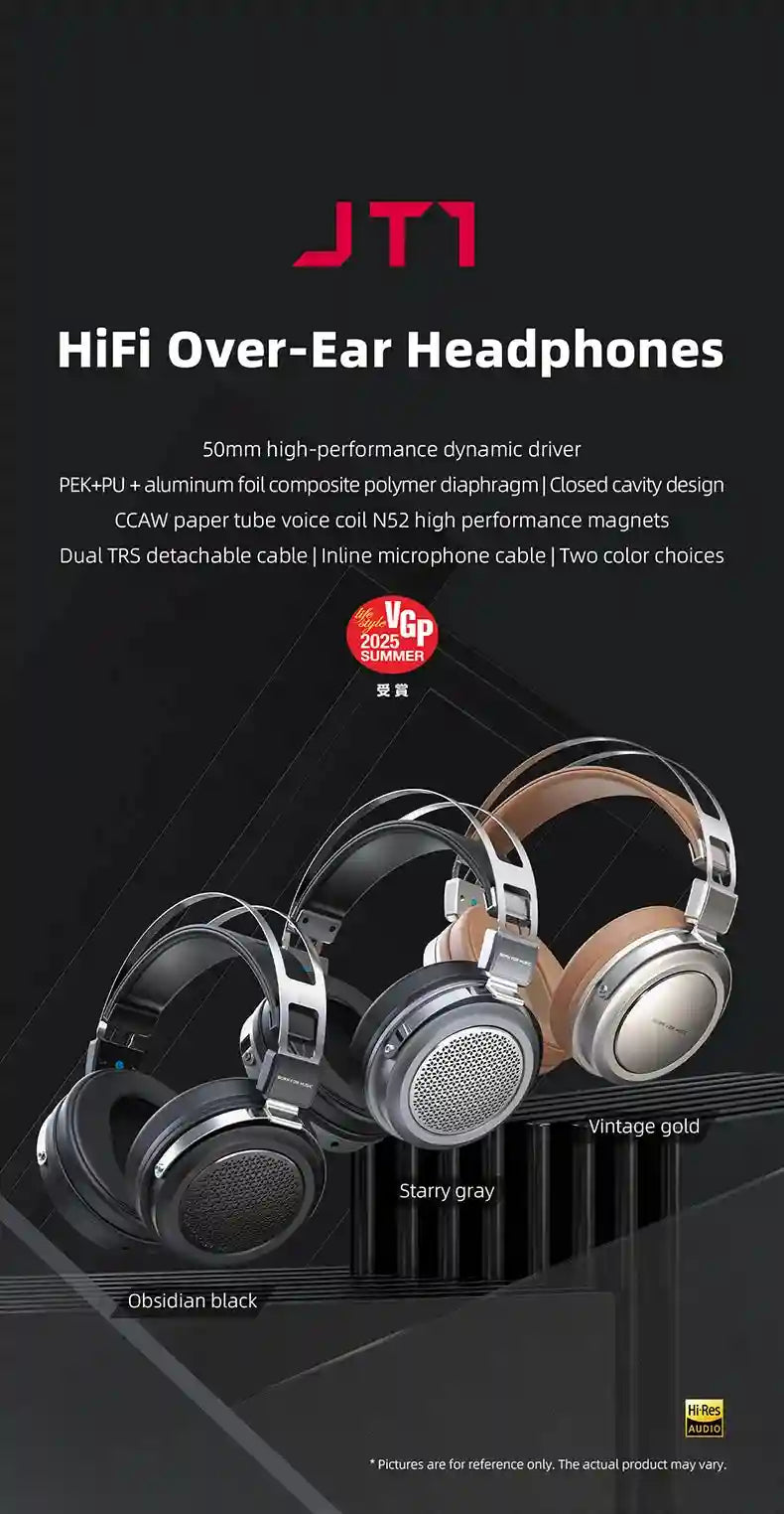 FiiO JT1 Studio Headphones - Over-Ear HiFi Monitor with Mic Tidesmit