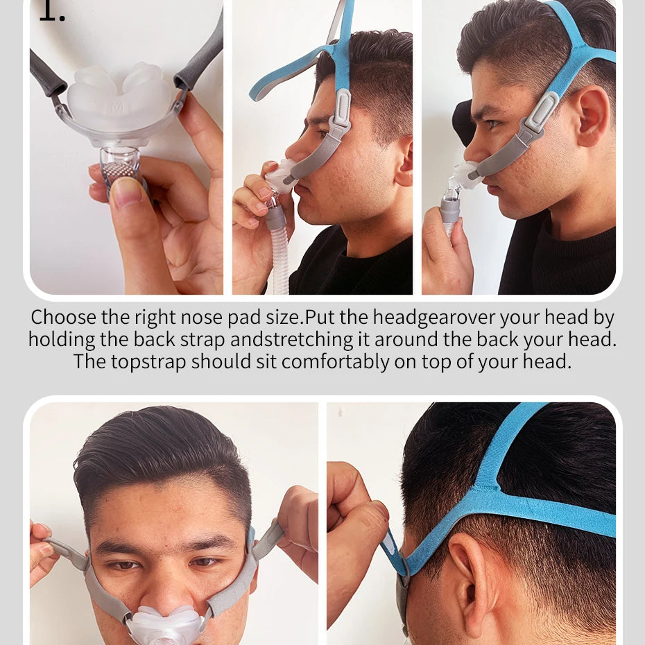 BMC PM2 CPAP Mask Nasal Pillows Mask 360° Front Hose S/M/L 3 In 1 For CPAP BiPAP Machine Cpap Pillows For Sleeping Nasal Mask