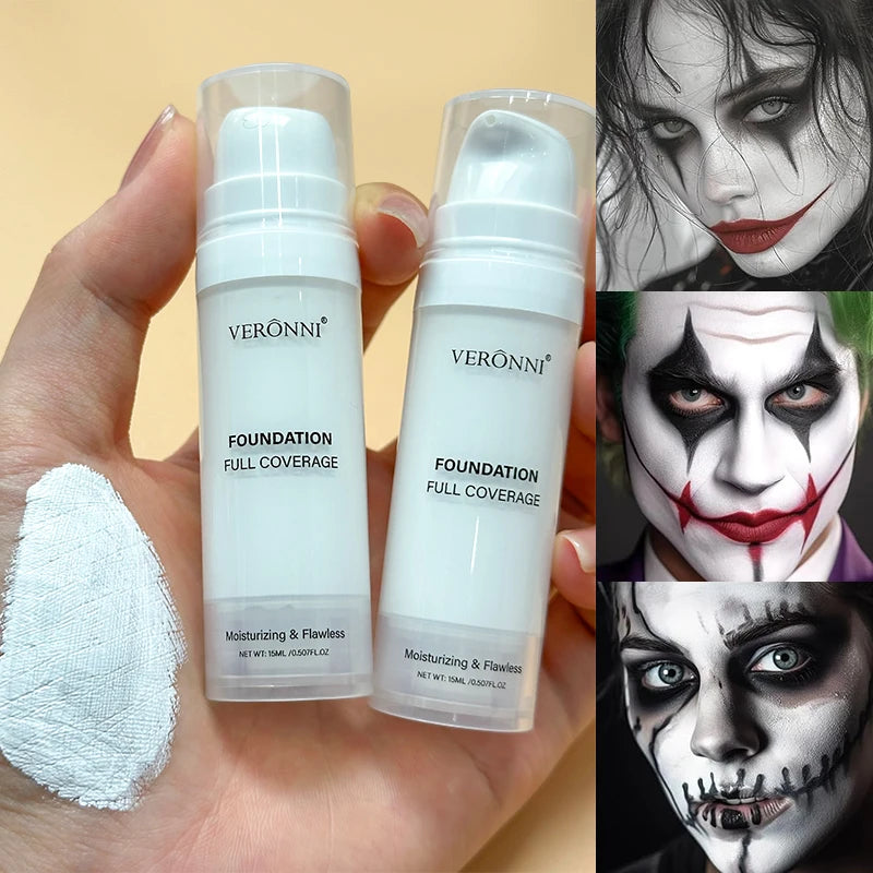 Tidesmit professional white matte face foundation for cosplay and gothic makeup texture close-up